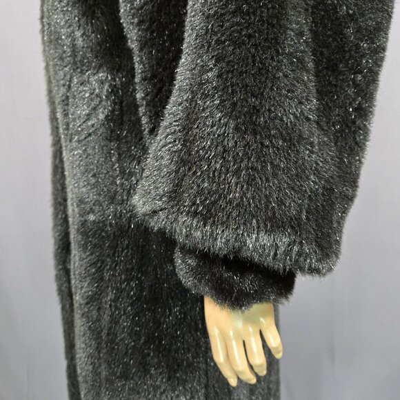 Vintage 80s Black Full Length Faux Fur Coat Size M Jacket Glam Mob Wife - Picture 7 of 11